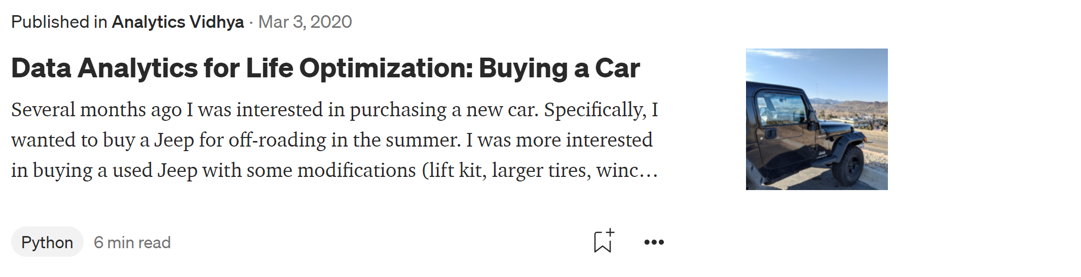 Data analytics for buying a car article